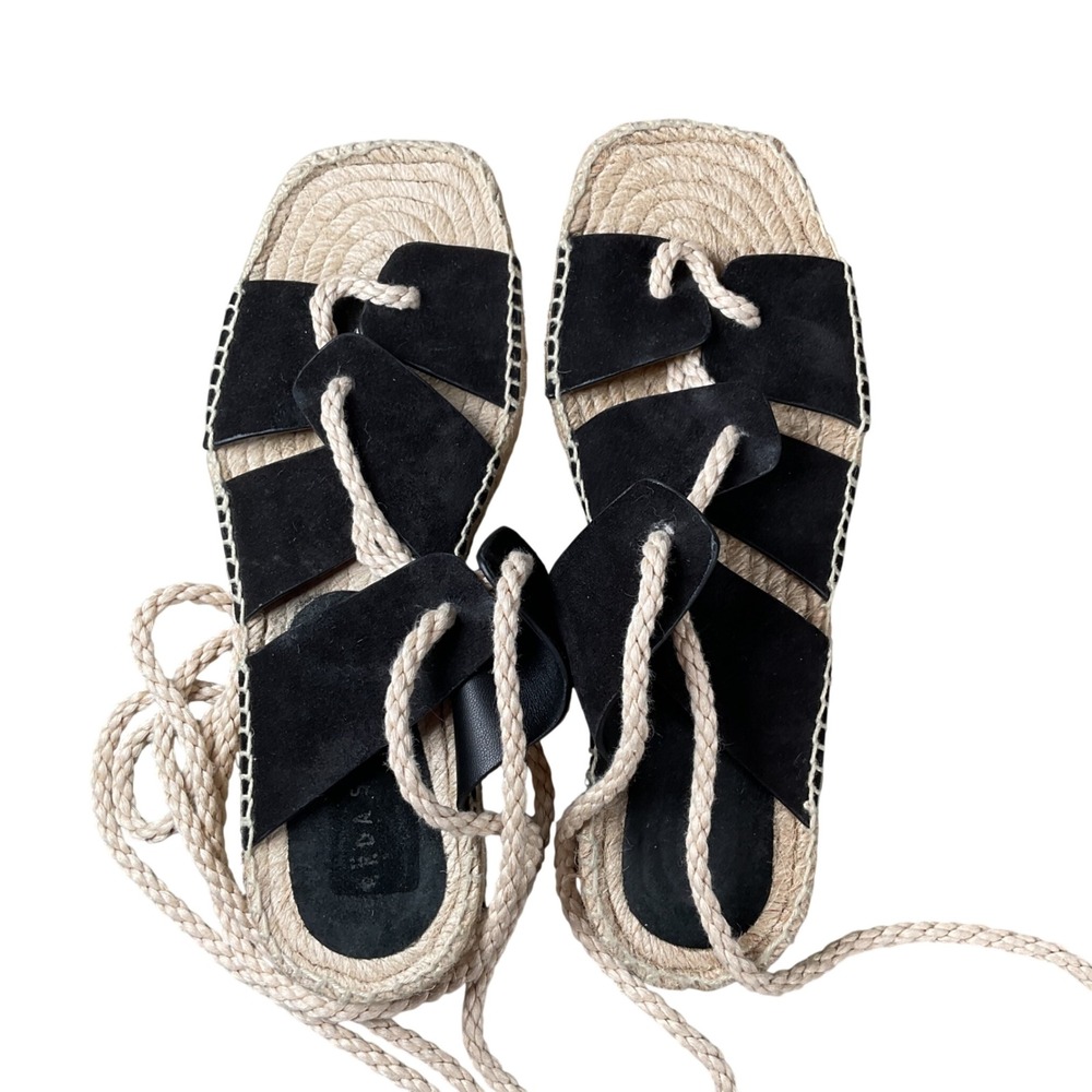 Black Suede Rope Espadrille Sandals - Women's